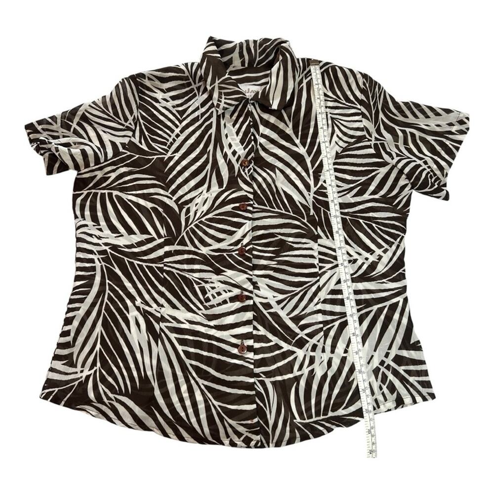 90s TANJAY Sheer Palm Print Button-Up Shirt | 6 | Brown White  | Retro Resort - Picture 4 of 10